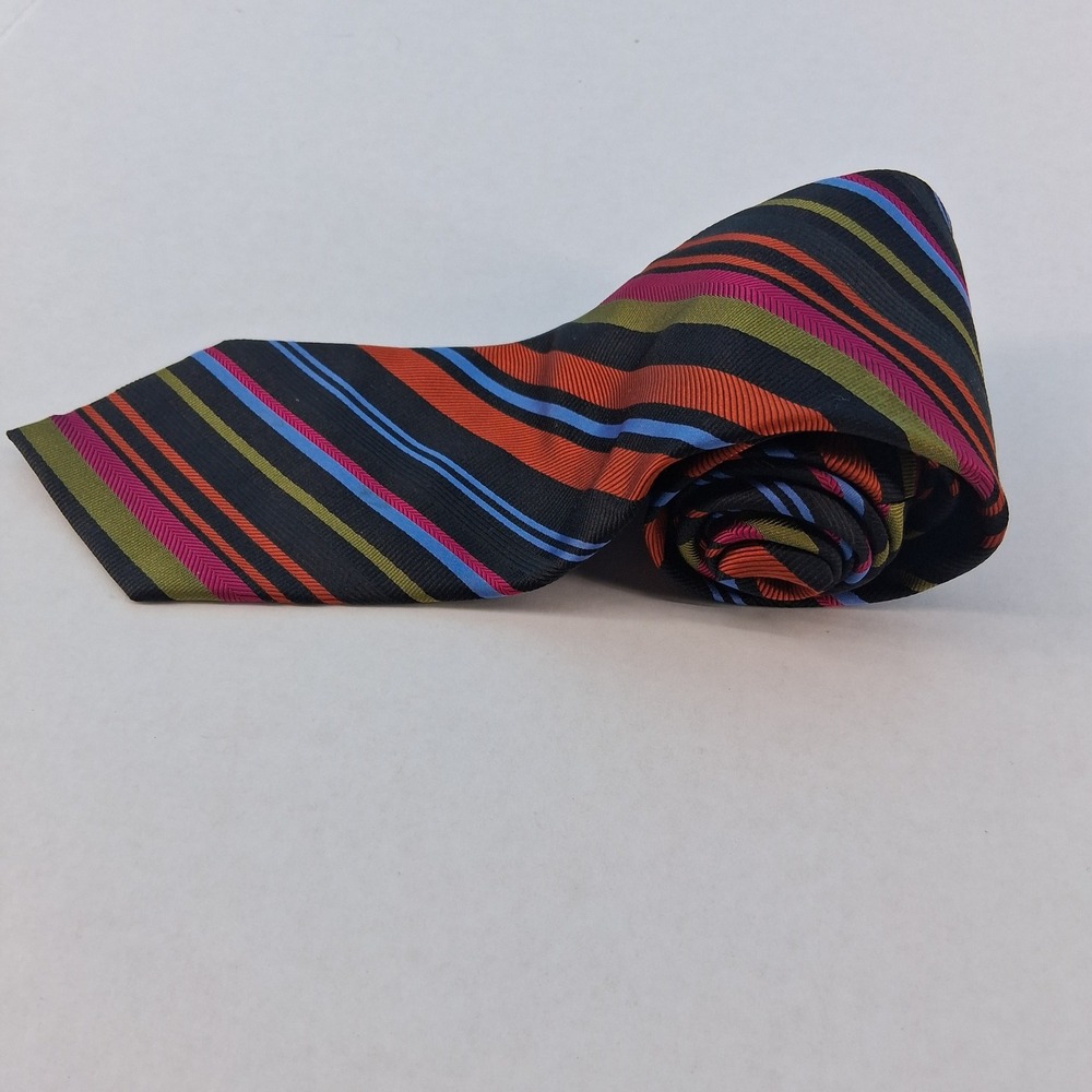 JZ Richards Tie Mens OS Black Multi Color Silk Stripe Handmade Classic USA